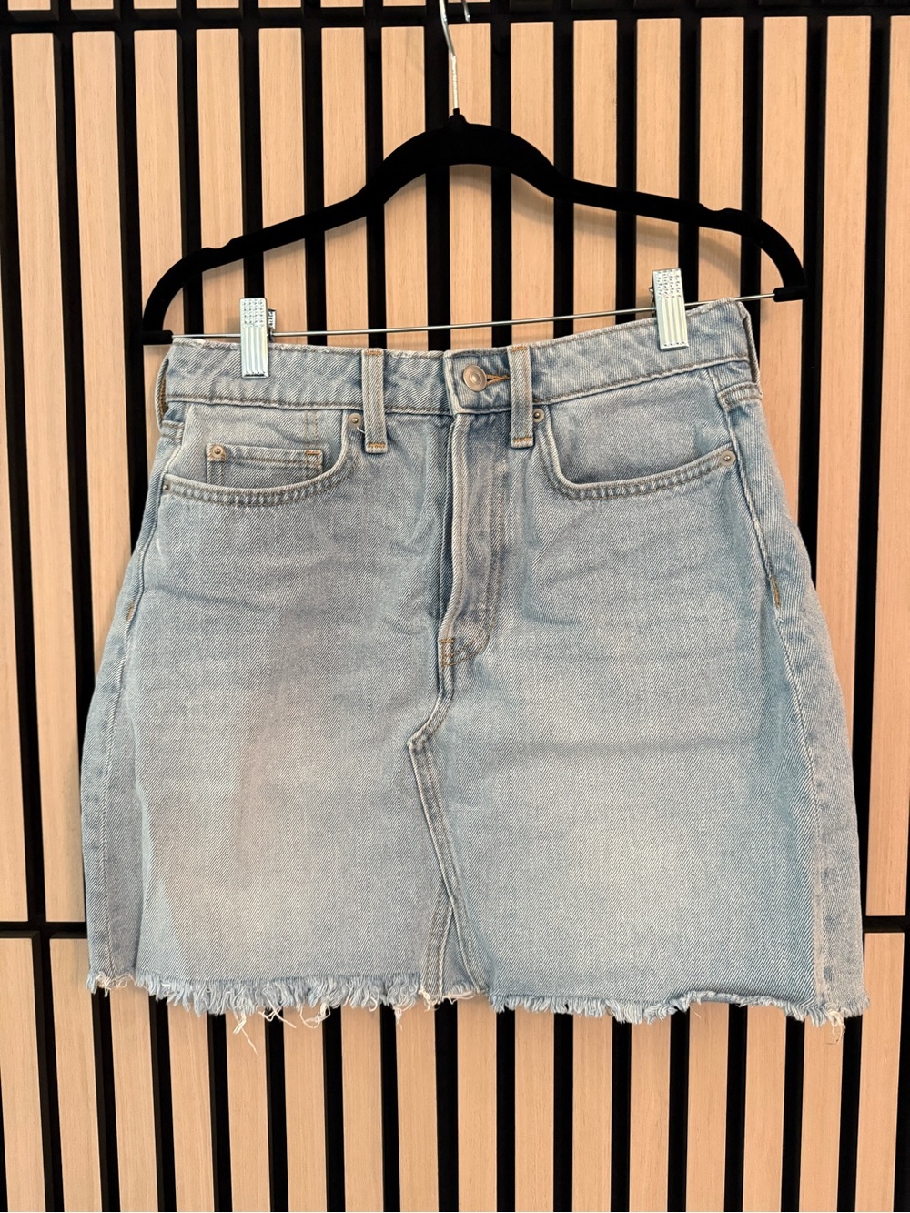H & M Light Wash Denim Mini Skirt with Raw Hem